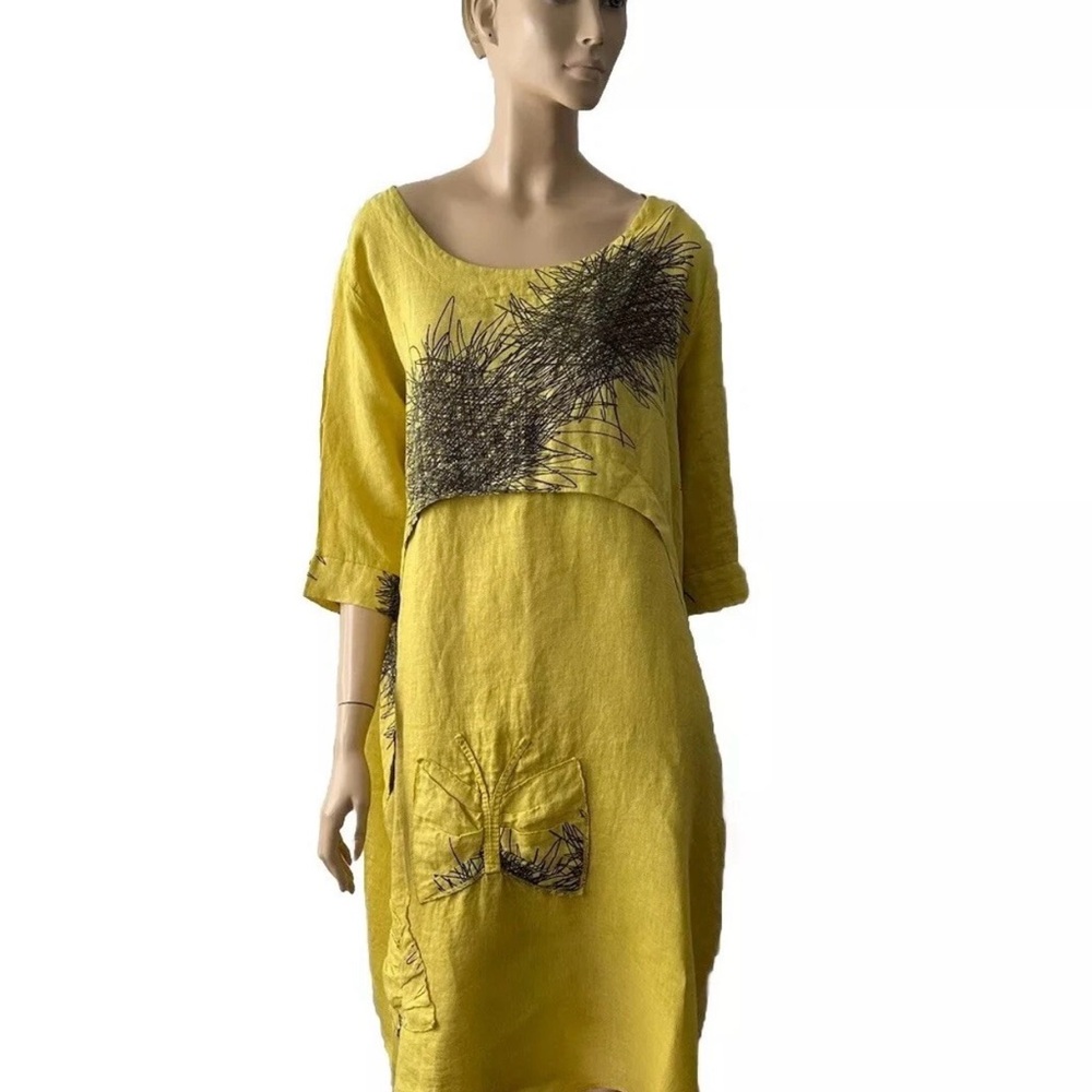 NWT Klasiks bamboo yellow linen boho midi dress size M fits L and Xl